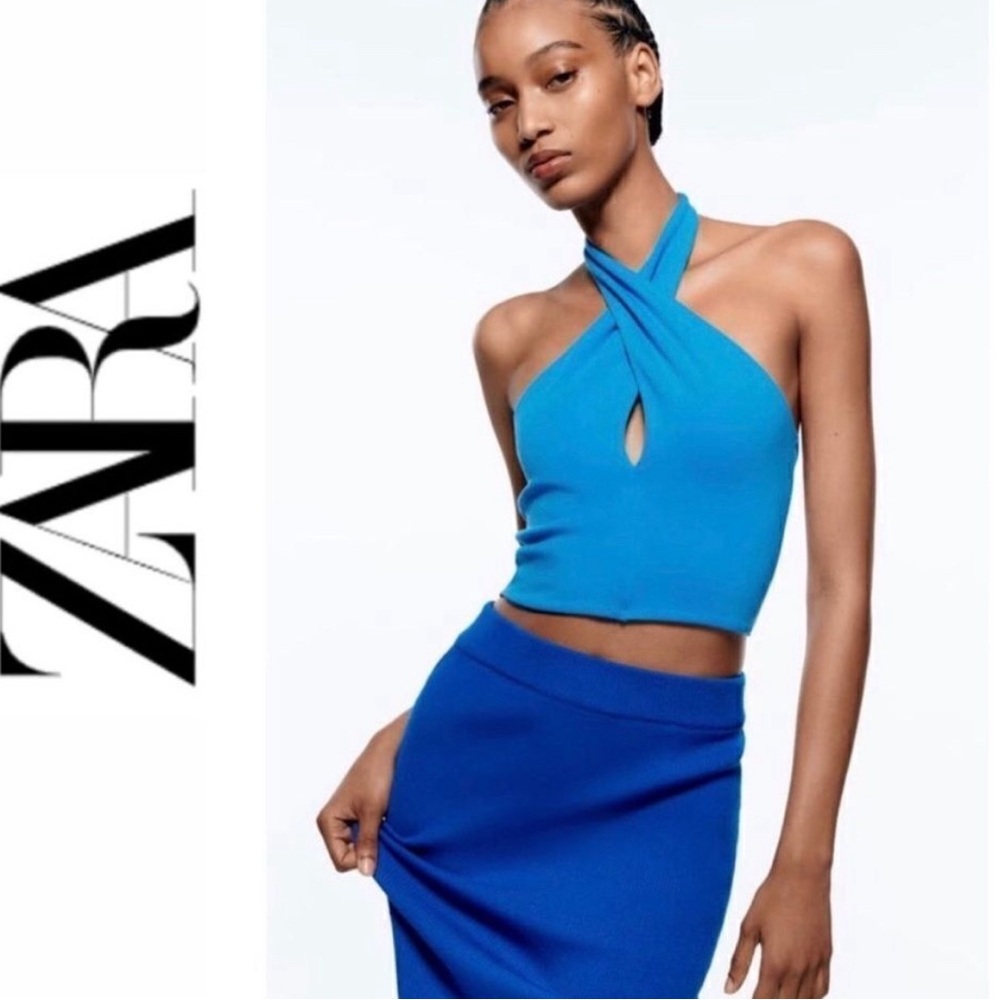 Zara Vibrant Blue Halter Top and Skirt Ensemble